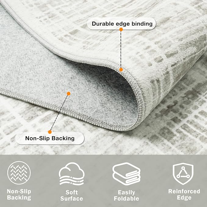 4x6 Washable Area Rug for Living Room Bedroom: Non-Slip Modern White Gray | - Image 4