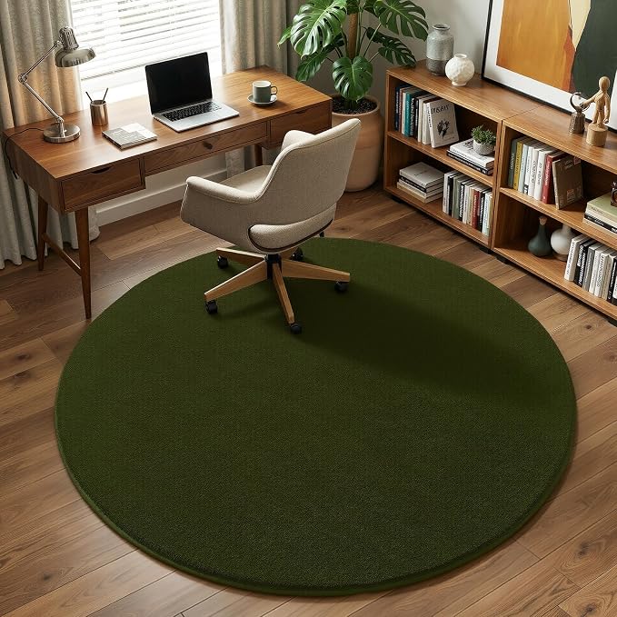 Olive Green Round Area Rugs 4ft Circle Rugs - Image 7