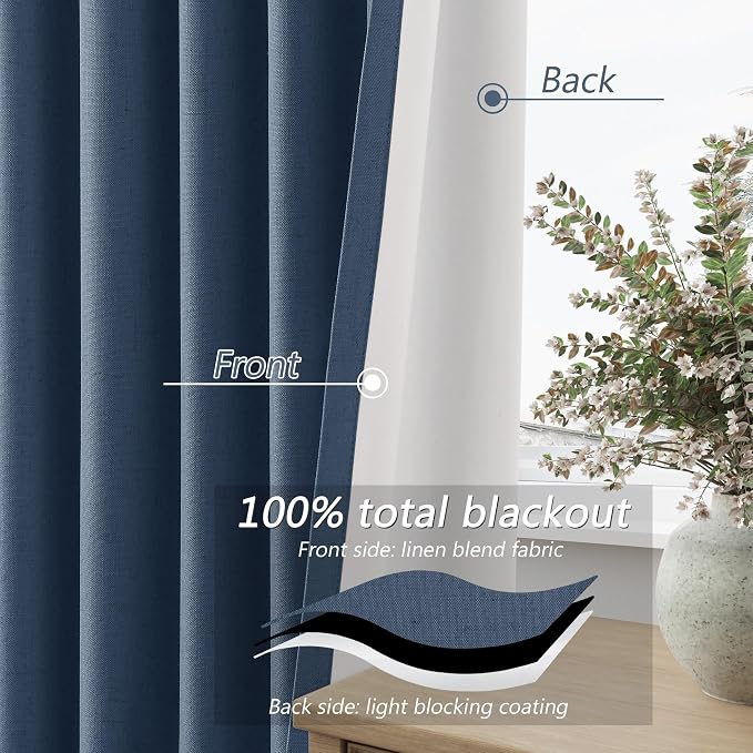 100% Blackout Curtains 108 Inch Length 2 Panels Set - Image 4