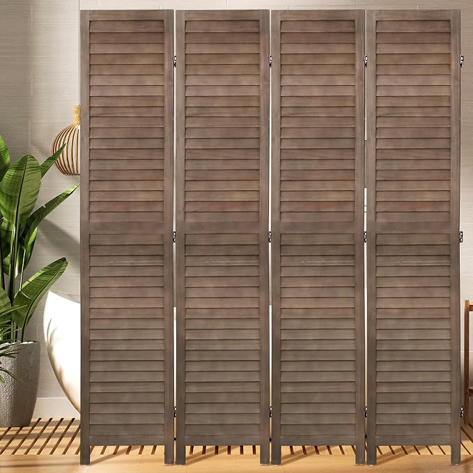 BLKMTY Room Divider 4 Panel Folding Screen Wood Screen Dividers 5.6ft Tall by BLKMTY