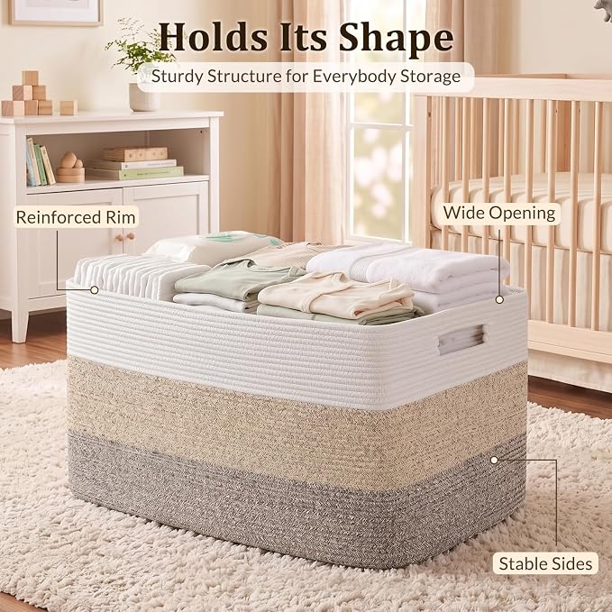 OIAHOMY 108L Super Large Blanket Basket, 25”x16”x16” Rectangle Woven Baskets - Image 4