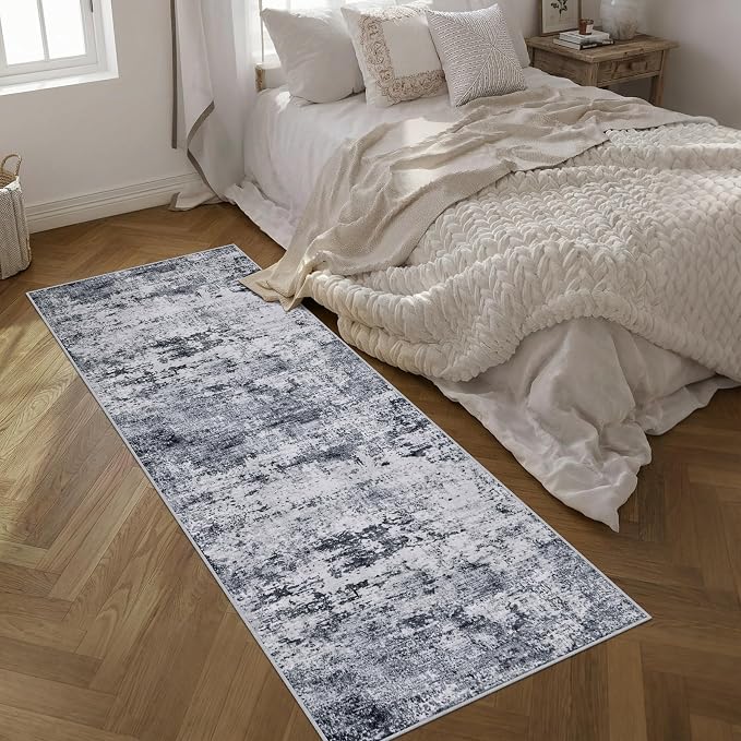 3x8 Washable Runner Rug：Modern Abstract Kitchen Soft Carpet Grey | - Image 2