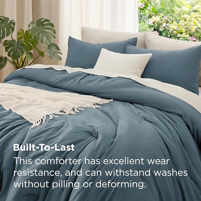 Bedsure Full Comforter Set, Slate Blue Soft Prewashed Bedding - Image 3