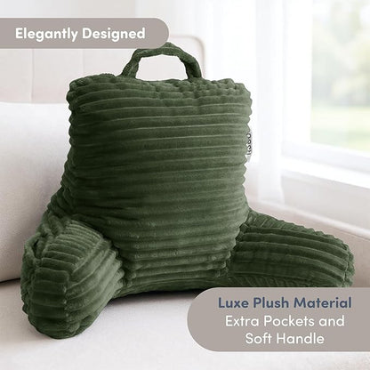 Nestl Reading Pillow for Kids & Teens with Shredded Memory Foam, Luxe Cut Plush Backrest Pillows for Reading and Gaming, for use on Couch or Bed, Adjustable Support with Washable Cover Olive Green