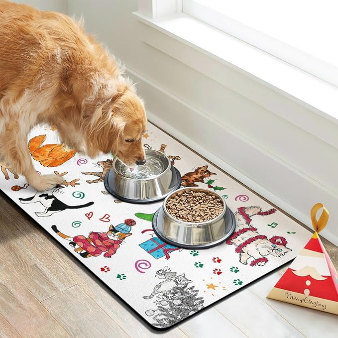 Dog Food Mats for Floors, Absorbent Dog Bowl Mats for Food and Water, Quick Dry Pet Cat Food Mat Non-Slip Pet Supplies
