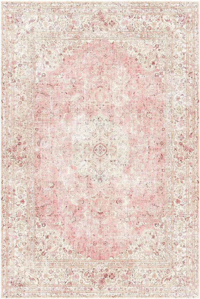 Latte&Fog Large Area Rugs 6x9, Vintage Washable Pink Rugs - Image 5