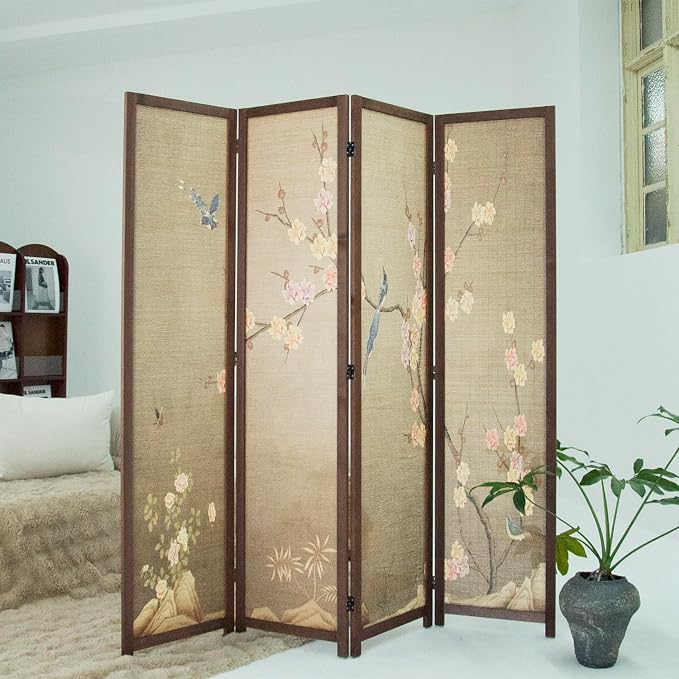 4 Panel Bamboo Room Divider, 5.6 ft Tall Double Sided Folding Privacy Screen - Image 4