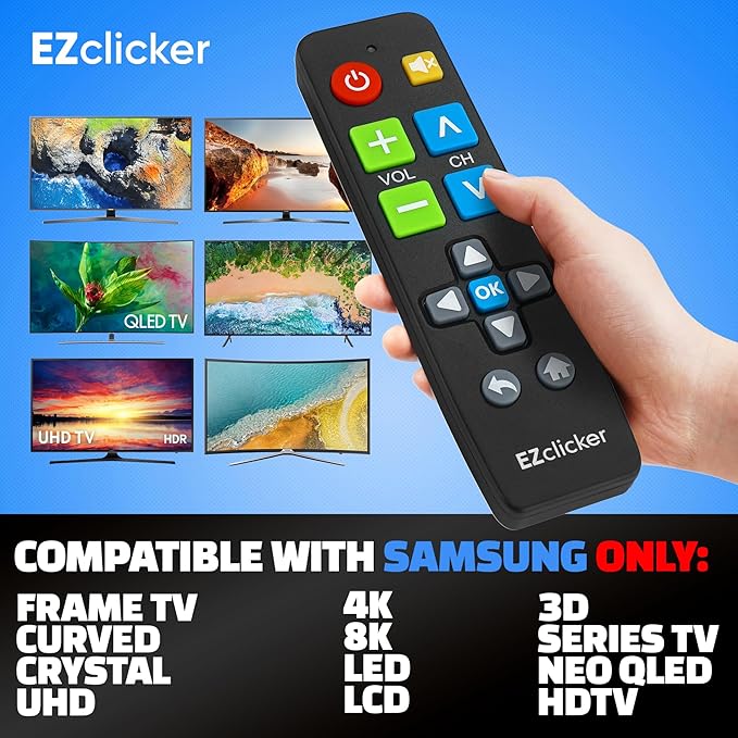 Samsung Replacement TV Remote Compatible with Samsung TV's ONLY (Black) Big Button TV Remote Control, Simplified and Easy to Use (2xAAA Batteries not Included)