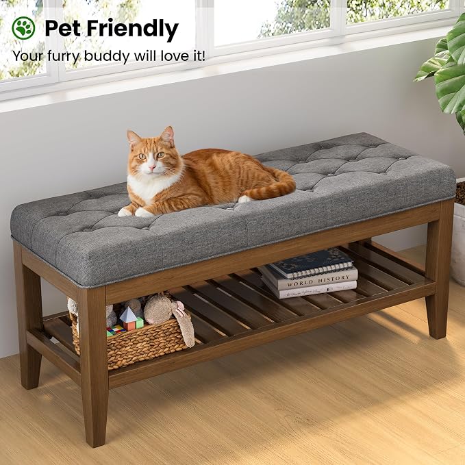 REONEY Bedroom Bench Set of 2, Tufted Button Window Seat, - Image 4