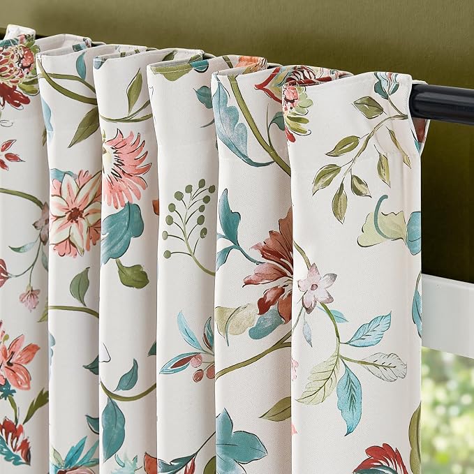 jinchan Beige Floral Blackout Curtains 63 Inch Back Tab 2 Panels Set | Room - Image 7