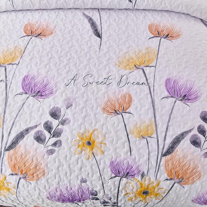 Dinjoy Floral Quilt Set Queen, 3 Pieces Purple Flower Bedspread Coverlet | Soft - Image 9
