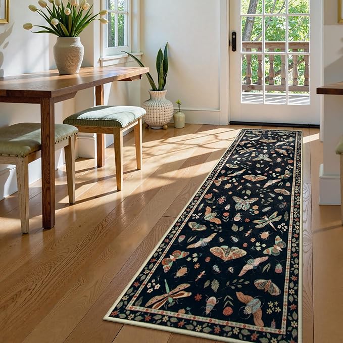 Lahome Insect Washable Runner Rug, 2x6 Kitchen Runners for Hallways 6 Feet Non Slip, Soft Laundry Room Rug Ultra-Thin Long Carpet for Bathroom Bedroom Entryway, Black
