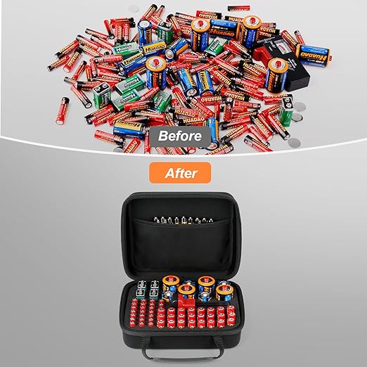Arkeiliy Battery Organizer, Battery Organizer Storage Case with Tester BT-168, Waterproof Battery Holder Box Holds, Battery Case Organizer 60+ AA AAA C D 9V Batteries (Batteries are Not Included)