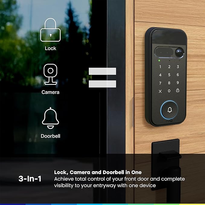 myQ Secure View™ 3-in-1 Smart Lock with 2K HDR Video Doorbell Camera, Face Access, Fingerprint Access, PIN & App Control — Intelligent Entry with Built-in Camera, Color Night Vision & Two-Way Audio