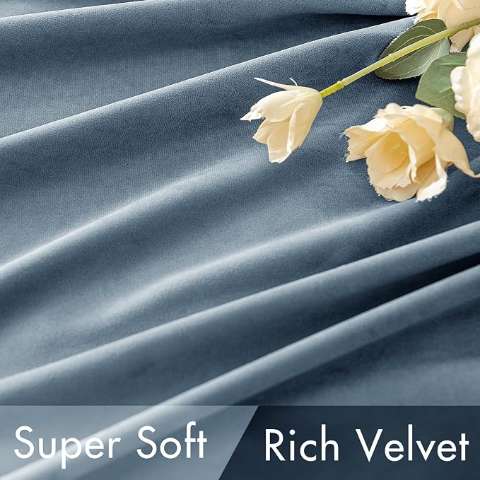 MIULEE Velvet Curtains 52x84 inches 2 Panels Stone Blue Blackout Curtains | - Image 4