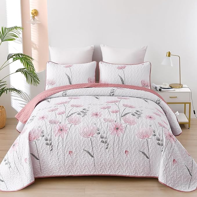 Dinjoy Quilt Set Twin Size, Soft Microfiber, Farmhouse Bedding by DINJOY