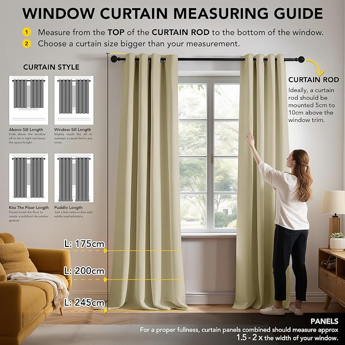 Deconovo Blackout Curtains for Bedroom and Living Room 54 Inches Long | Black - Image 7