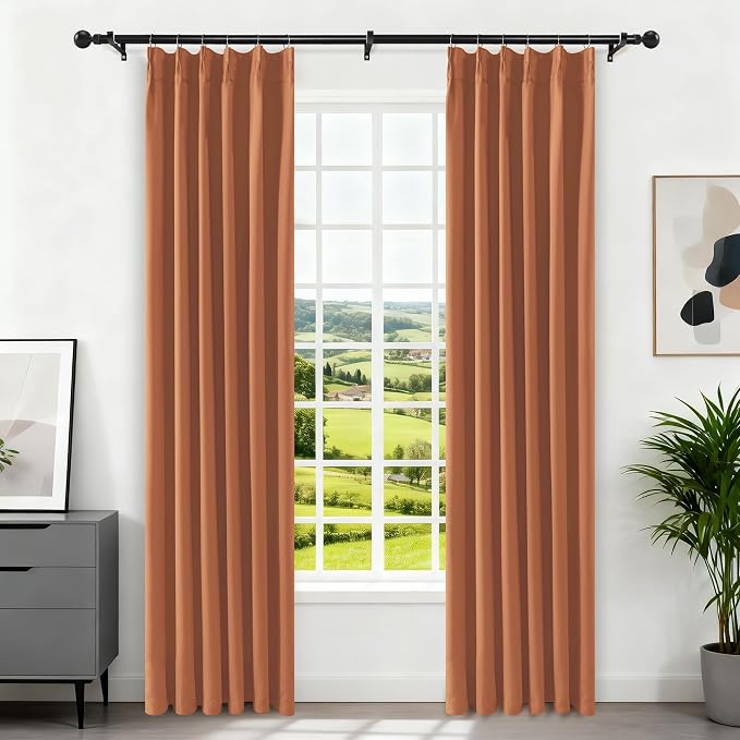 Etherealveil Terracotta Pinch Pleated Blackout Curtains 2 Panels 40"x84" | Back - Image 4