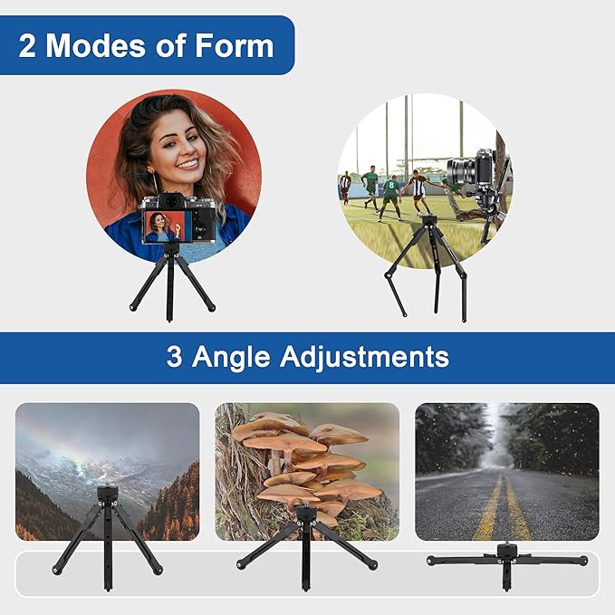 LEOFOTO Aluminum Mini Table Tripod, Weight 162g/0.35lb, Maxload 5kg/11lb, Foldable Stand, Compact Camera Spider Tripod, for Camera/Phone/Live Stream Light/Projector MT-03 Lightweight Version (MT-03S)