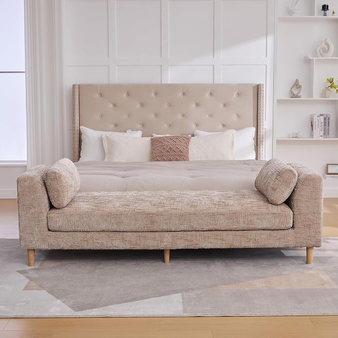 83.1" Extra Long Ottoman Bench for Bedroom, Oversized Chenille Upholstered - Image 8