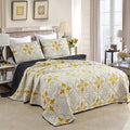 ROOMLIFE Quilt Set Full Size 3D Floral Iris Embroidery Pattern 3-Piece Cotton by ROOMLIFE