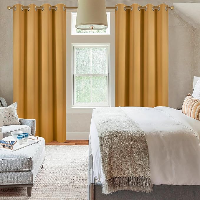 Diraysid Mustard Yellow Grommet Blackout Curtains - Image 8