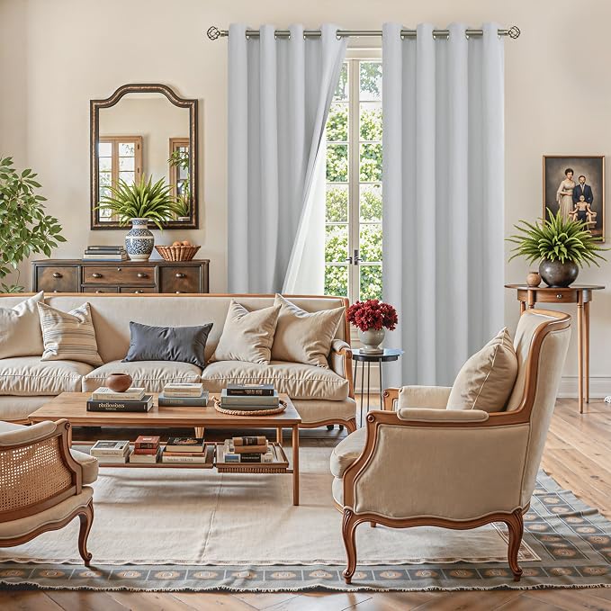 YoungsTex Light Grey Linen 100% Blackout Curtains - Image 2