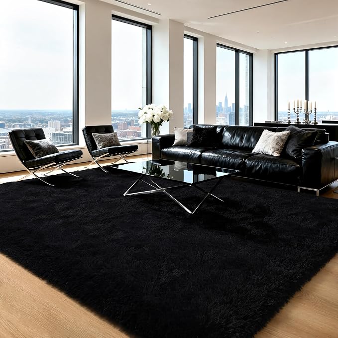 HOMORE Black Rugs for Living Room, 5x8 Area Rugs for Bedroom Fluffy Furry Rug by Homore
