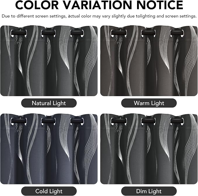 Deconovo Silver Foil Wave Pattern Total Blackout Curtain Panels, Living Room - Image 4