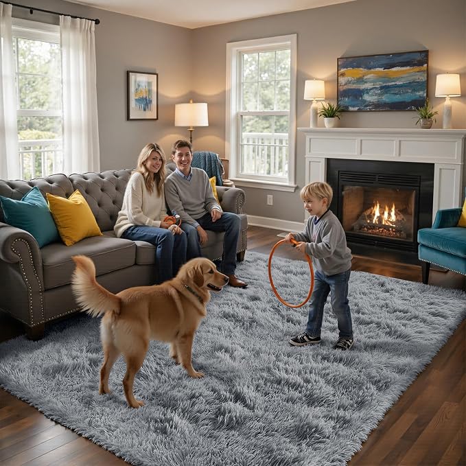 Light Grey 9x12 Area Rugs for Living Room, Fluffy Shag Rug Bedroom Carpet | - Image 5