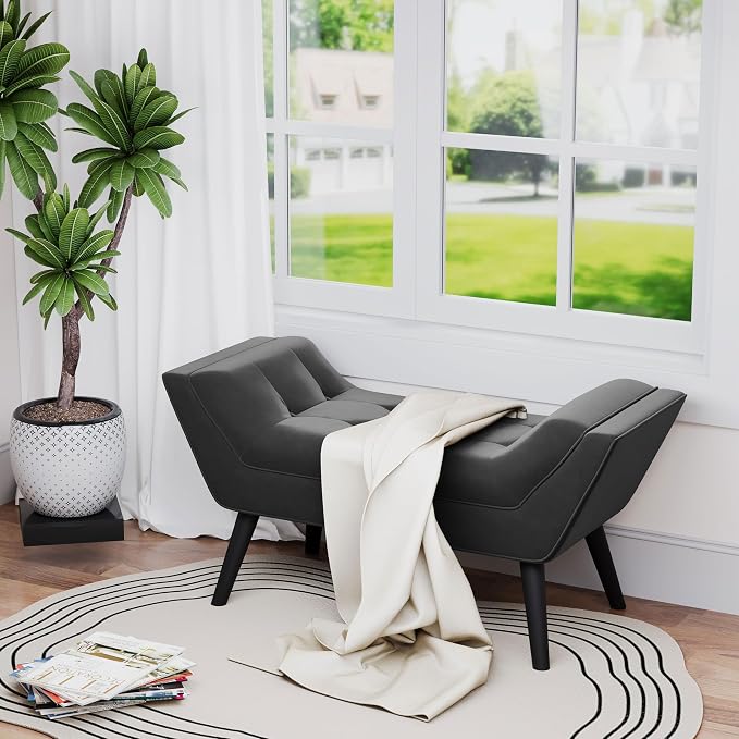 Upholstered Tufted Small Cute Bench Ottoman - Image 5