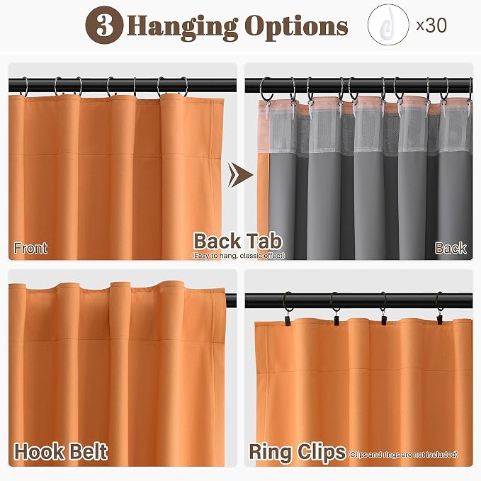 Orange Linen 100% Blackout Curtains 102 Inch - Image 2