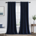 Navy Blue 100% Blackout Linen Curtains 102 Inch Length 2 Panels Set by Guken