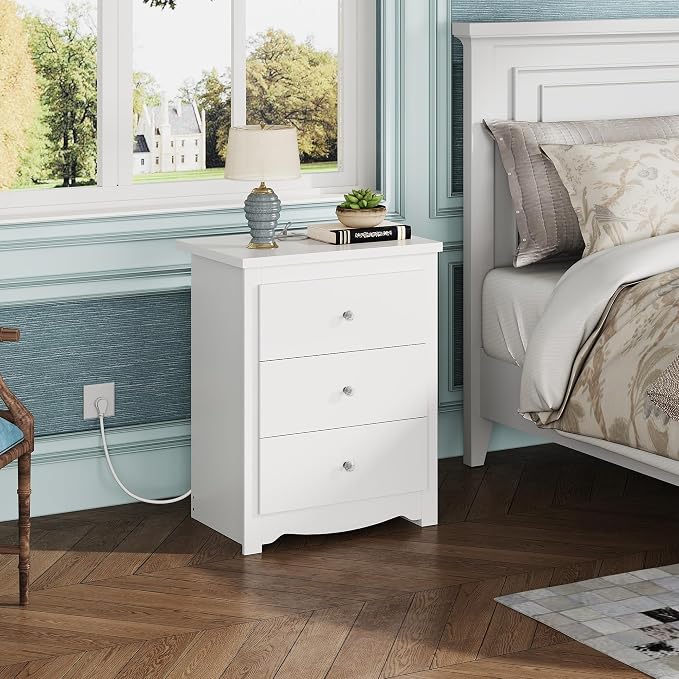 WLIVE Tall Nightstand with Charging Station, Wood Bedside Table, Power Outlets - Image 2