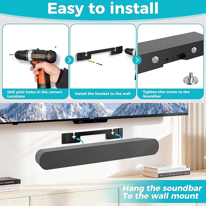 HEIWUKONG Ray Mount Compatible with Sonos Ray Wall Mount, Heavy Duty Rays TV Mount, Hidden Floating Design Soundbar Wall Bracket for Under/Above TV, Black