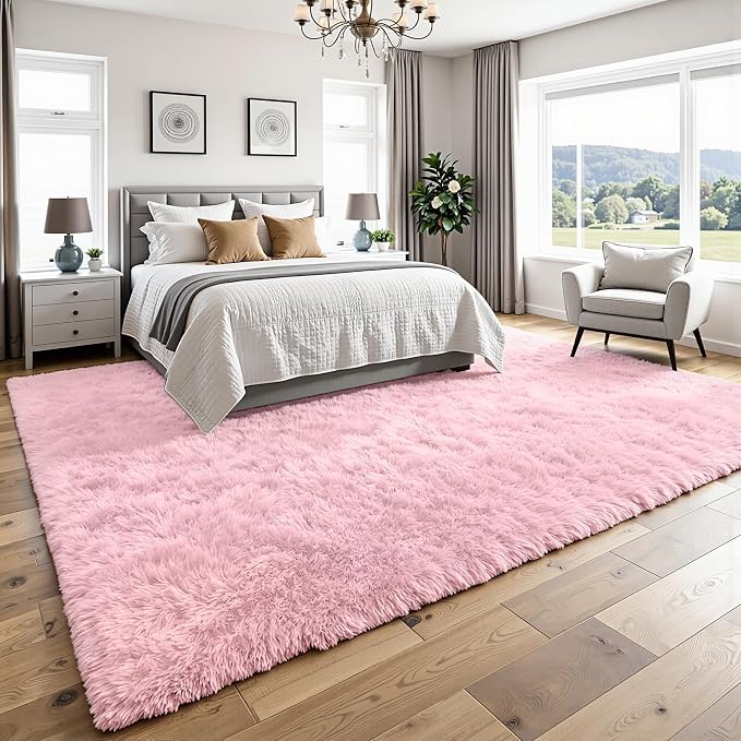 6x9 Fluffy Area Rug for Living Room: Soft Non-Slip Pink Shag Bedroom Carpet | - Image 3
