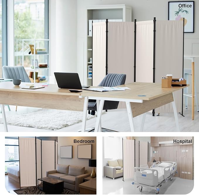 Room Divider 4 Panel Partition Room Dividers & Folding Privacy Screens w/ 3 - Image 7