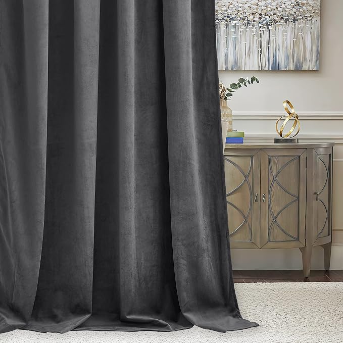 RYB HOME Grey Velvet Blackout Curtains 90 inches - Image 5