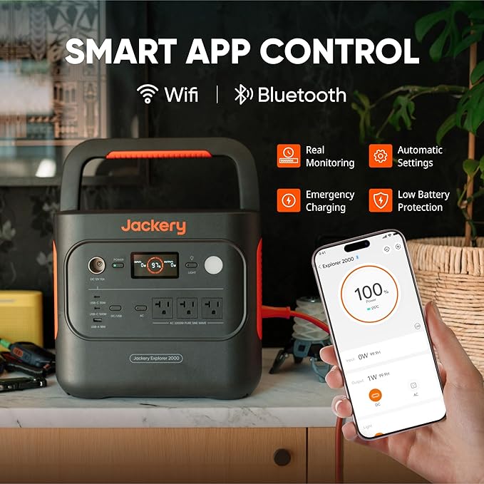 Jackery Explorer 2000 v2 Portable Power Station with Explorer 300, 2042Wh LiFePO4 Battery, 2200W Solar Generator, USB-C PD 100W Fast Charging for Camping, Home Use(Solar Panel Optional)