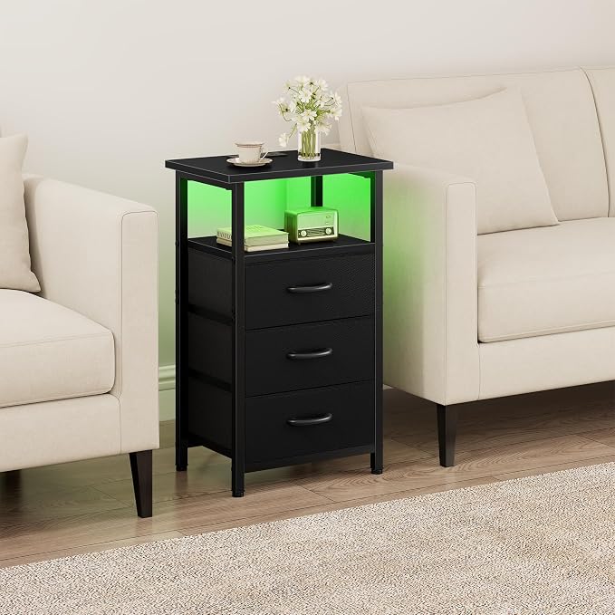 Night Stand with Charging Station, LED Nightstand - Image 4