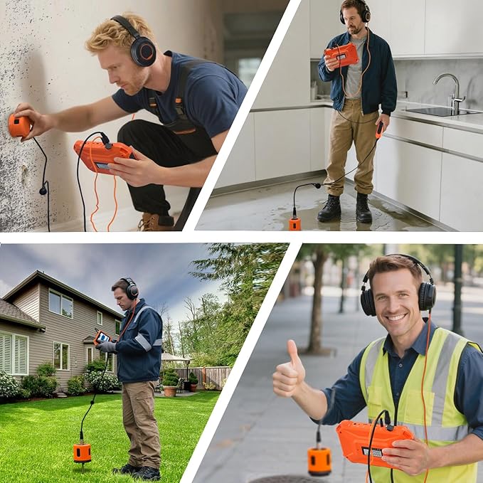 PQWT PQ125E Leak Detector with 5 Sensors, 26.24ft/8M Depth, Pinpoints Leaks to 10cm, for Indoor/Outdoor Pipe & Wall Leak Detection