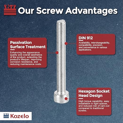 Kozelo 10pcs Socket Head Cap Screws - [M6-1 x 50mm] 304 Stainless Steel Allen Socket Drive for Electrical Motor 3D Printing Fan Engine Replacement Use, Silver