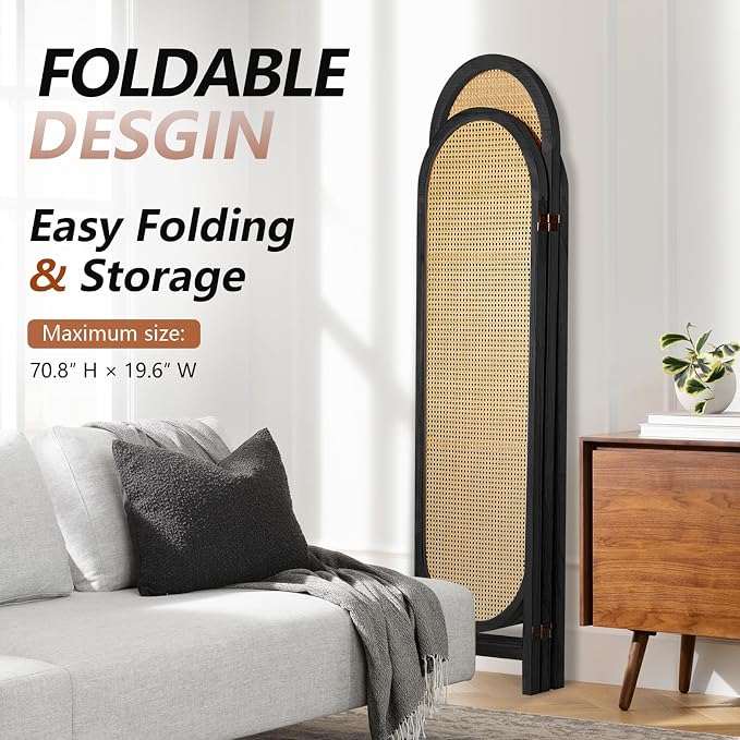 3 Panel Rattan Room Divider Screen, Boho Folding Privacy Screen | Decorative - Image 6