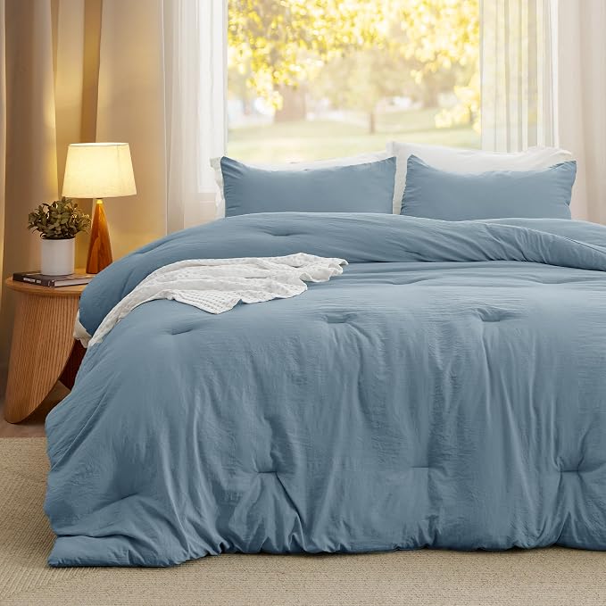 Bedsure Queen Comforter Set, Dusty Blue Soft Prewashed Bedding - Image 2