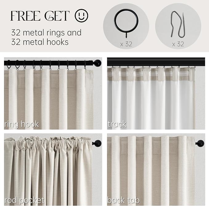 Topfinel Off-white Blackout Cream White Curtains, Sound Proof, Ivory Linen - Image 5