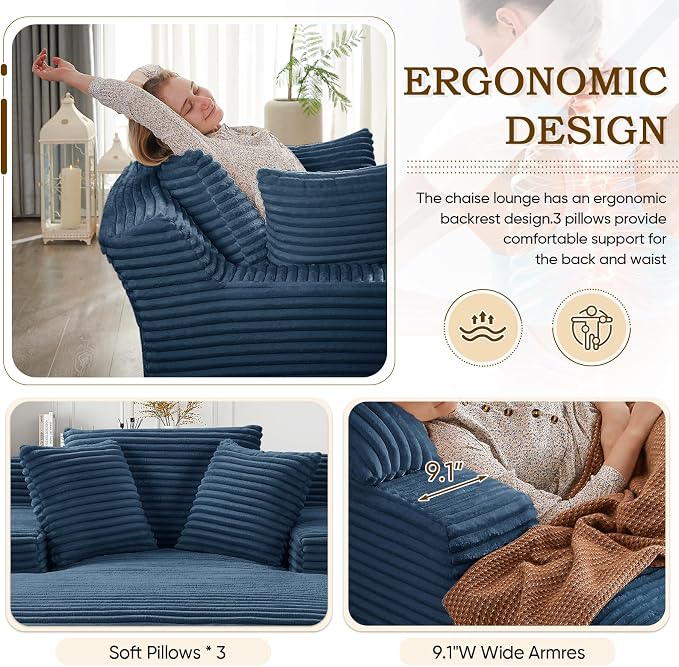 Oversized Chaise Lounge Chair Indoor, Comfy Fluffy Cloud Couch, Modern Deep - Image 4