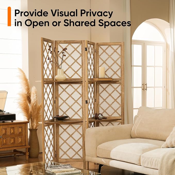 Japanese Room Divider with Shelves, Shoji Screen Diamond Lattice Design - Image 8