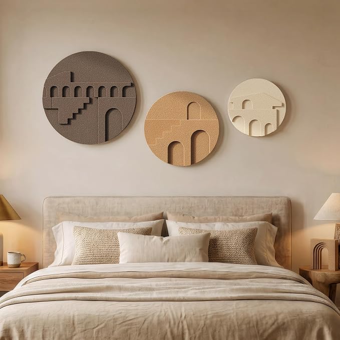 3D Textured Round Neutral Abstract Wall Art Set, 3 Piece Mid-Century Modern - Image 6