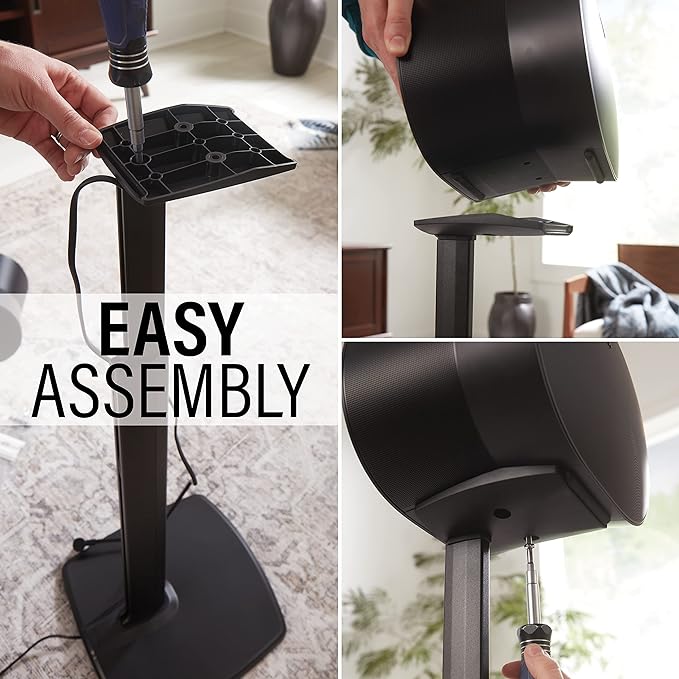 Sanus Speaker Stand for Sonos Era 300™ - Fixed Sonos Speaker Stand w/Easy 3 Step Assembly - Includes All Hardware, Carpet Spikes & Rubber Feet - Black Single Stand