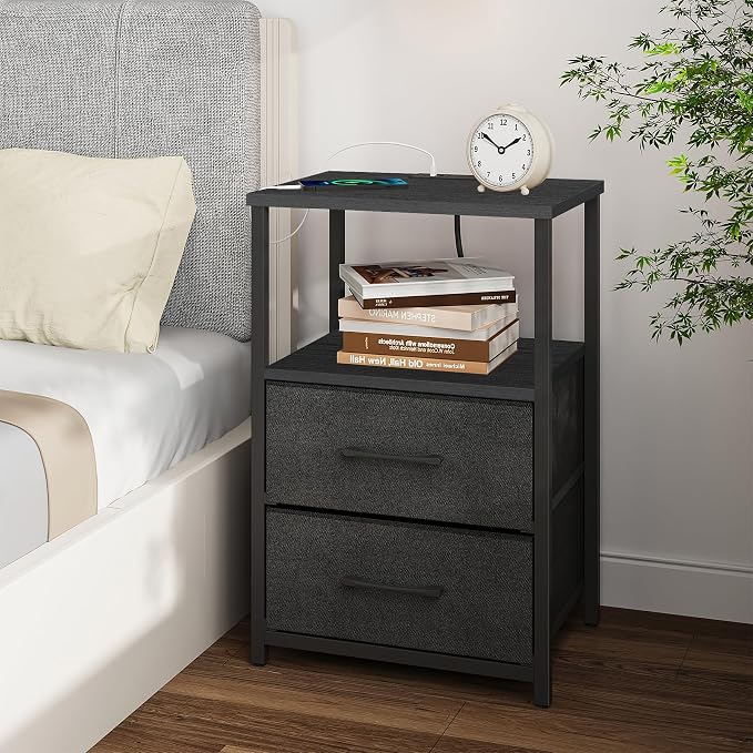 TUTOTAK End Table with Charging Station, Night Stand | Side Table with 2 USB - Image 2